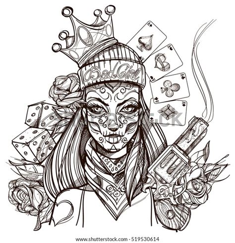 girl death outline illustration coloring portrait stock vector royalty