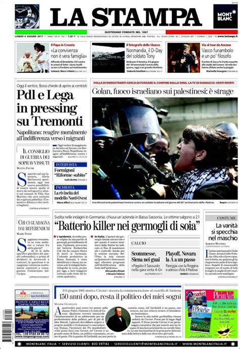 newspaper la stampa italy newspapers  italy mondays edition june    kioskonet