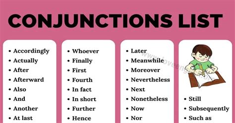 conjunctions list top  popular conjunctions  sentences love english