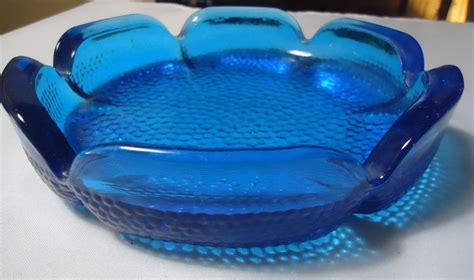 Vintage Blue Glass Ashtray Mid Century Or 1970 S Era Blenko 0109a