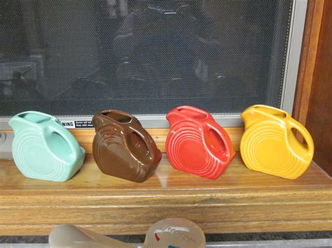 fiesta mini pitchers  sea mist chocolate paprika  marigold fiestaware pitcher