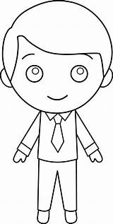 Clipart Little Guy Boy Line Cartoon Suit Clip Colorable Cliparts Background Sweetclipart sketch template