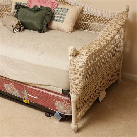 white wicker daybed  trundle ebth