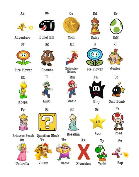 Super Mario Alphabet Chart Super Mario Decor Super Mario Etsy