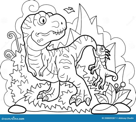 cute dinosaurs coloring book funny illustration stock vector