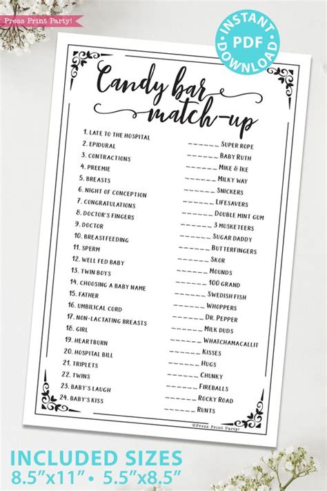 candy baby shower game  printable match  candy