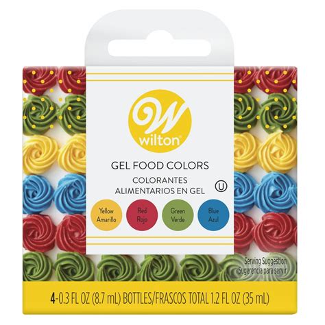 wilton red yellow green  blue gel food color set  count
