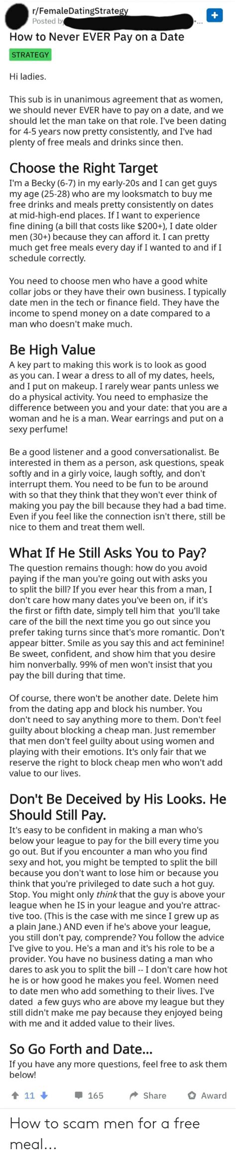 Rfemaledatingstrategy Posted By How To Never Ever Pay On A Date