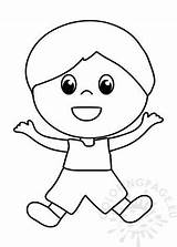 Boy Jumping Little Cute Coloring Jump sketch template