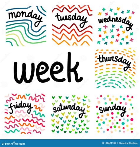 set  days   week hand drawn illustrations stock vector illustration  dots graphic