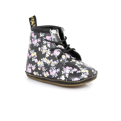 dr martens baby black floral auburn kids leather boots sizes   ebay