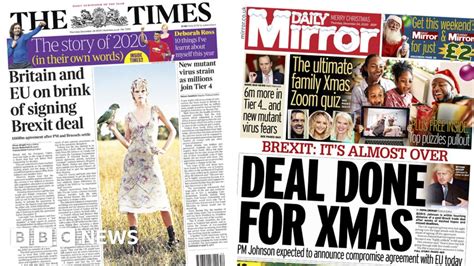 newspaper headlines uk  eu  verge  brexit trade deal bbc news