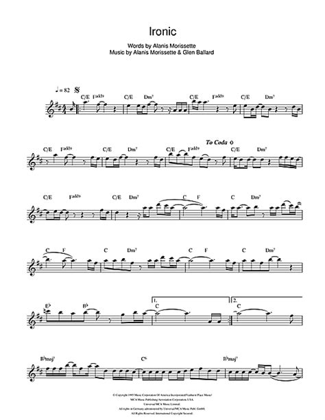 ironic sheet music by alanis morissette alto saxophone