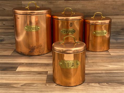 vintage copper canister set nesting canisters kitschy kitchen cabin