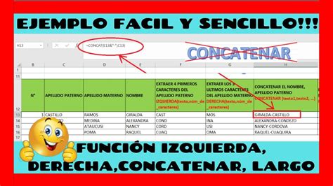 Funciones De Texto Derecha Izquierda Y Concatenar En Excel Youtube