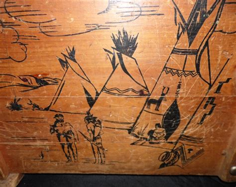 vintage wood trunk chest western themed toy cowboy indian etsy