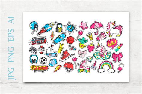 kids stickers cliparts vector png children patches