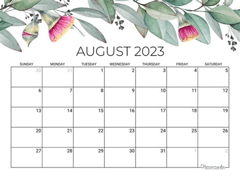 august calendar  printable    printable calendar