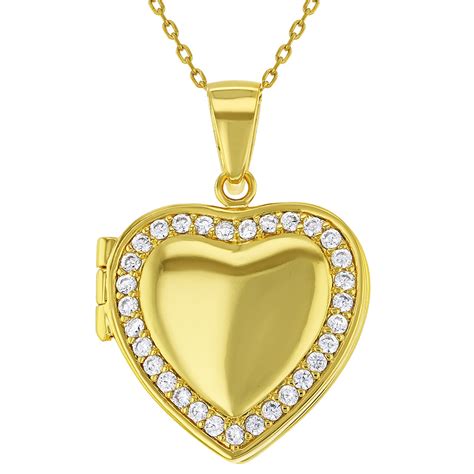 gold plated clear cz heart shaped locket pendant necklace girls teens  ebay
