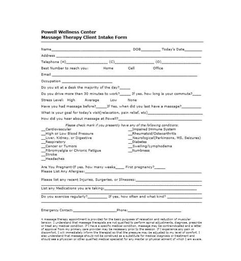 59 best massage intake forms for any client printable templates in