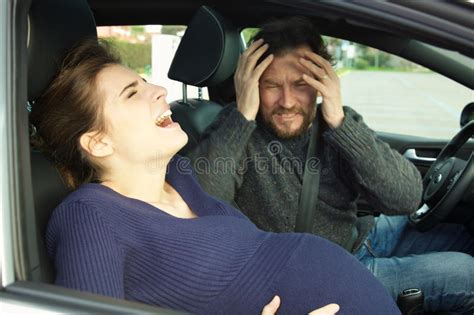 Pregnant Woman Screaming In Car For Pain Husband Scared