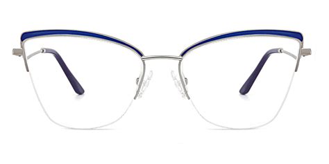 Blue Cateye Unique Semi Rimless Metal Medium Glasses For Female From