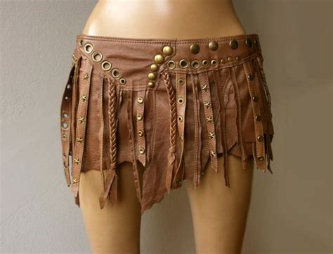 dream warriors tan leather wrap mini skirt loincloth