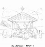 Nativity Coloring Cartoon Scene Christmas Atstockillustration sketch template