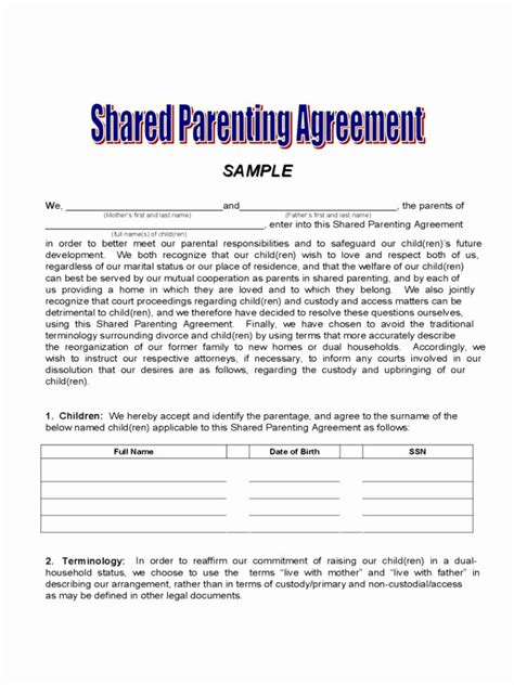 sample joint custody agreements   custody agreement child