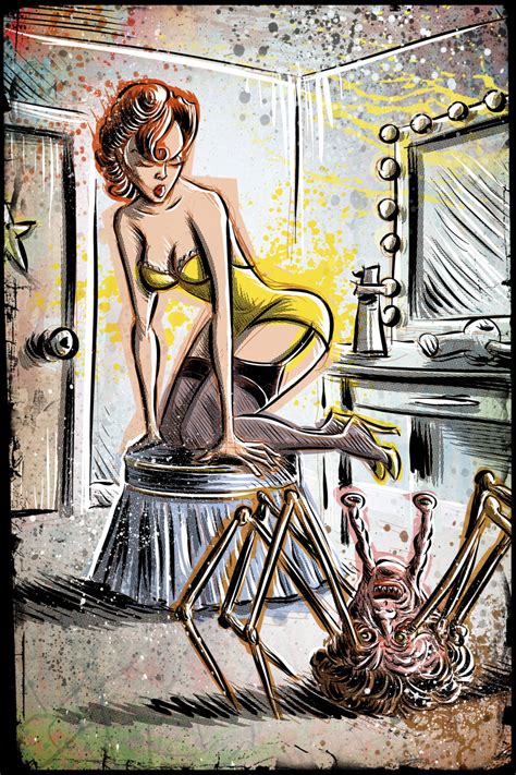 pin up girl vs the thing art print spider head 50 s