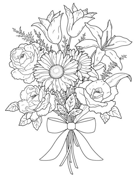 realistic flowers coloring pages  adults dg