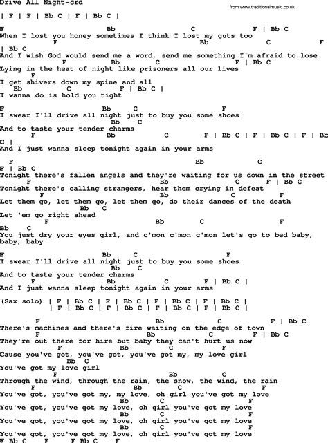 bruce springsteen song drive  night lyrics  chords