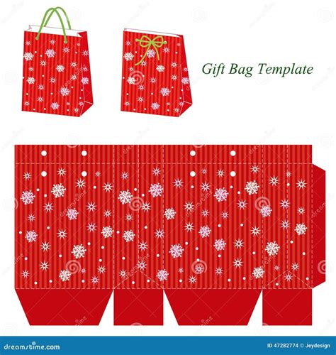 red gift bag template  snowflakes stock vector illustration