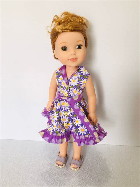 purple reversible dress wellie wisher doll clothing    doll
