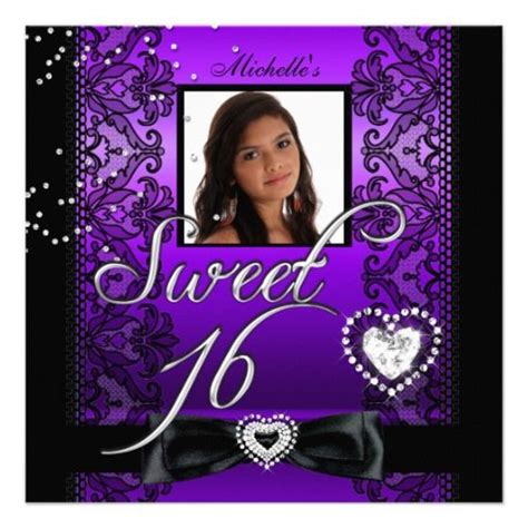 sweet 16 sweet sixteen purple black lace photo invitation