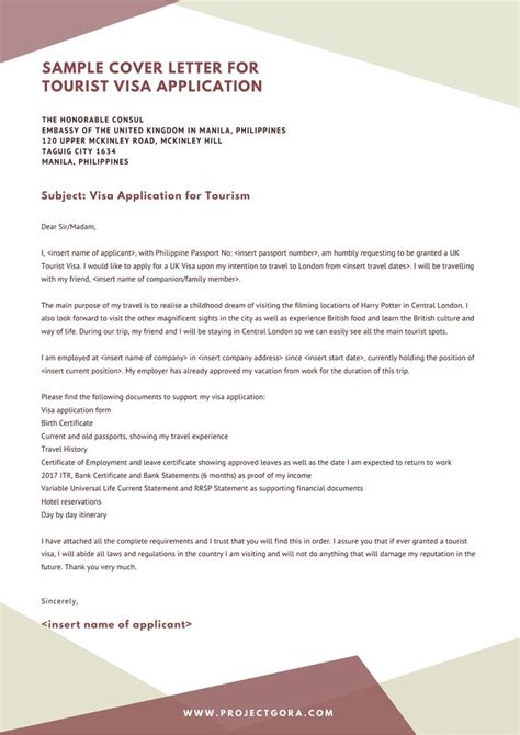 sample cover letter  uk visitor visa application project gora