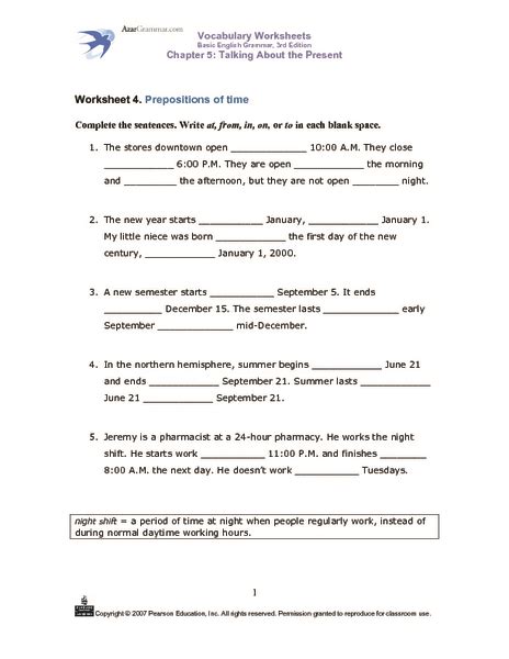 worksheet  prepositions  time worksheet    grade lesson