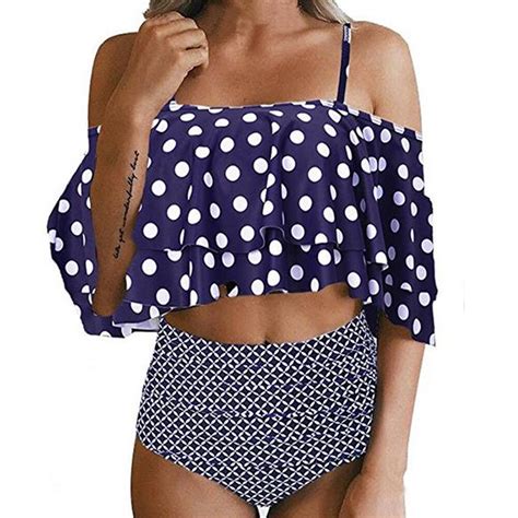 women bikini set sexy polka dot printed strap leaky shoulder split
