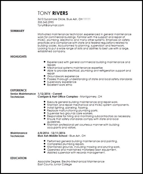 maintenance technician resume template resume