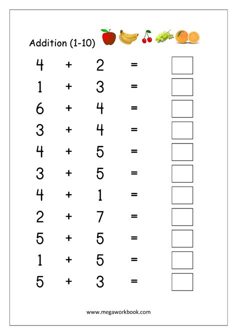 printable number addition worksheets    kindergar math