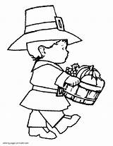 Coloring Pages Thanksgiving Printable Pilgrim Holidays Cornucopia Colouring sketch template