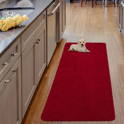 ottomanson luxury shaggy collection shag solid design red  ft   ft runner rug lux