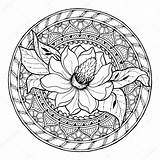Mandala Floral Summer Circle Doodle Stock Coloring Illustration Theme Flower Vector Depositphotos Adults Zentangle Ornament Magnolia Ethnic Drawn Pattern Hand sketch template