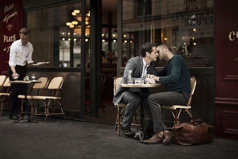 4 Gay Couple Sitting Outside A Gay Cafe Paris Wedding Pinterest