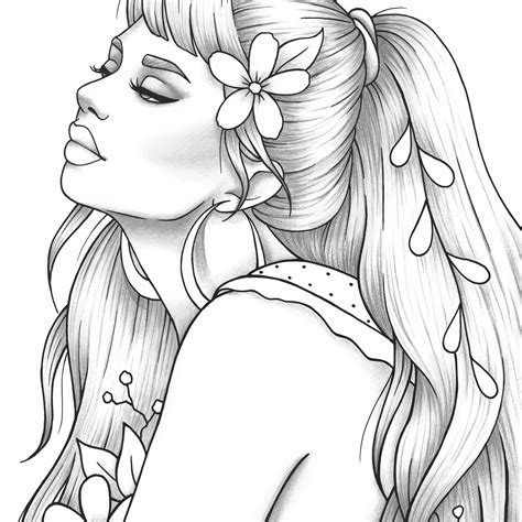 printable coloring page girl portrait  clothes colouring etsy cute