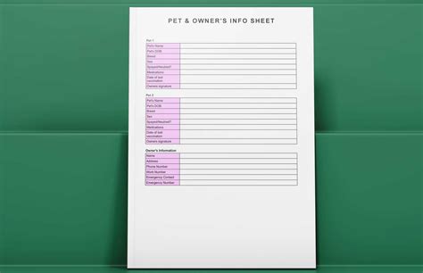 pet information sheet   dog walking business