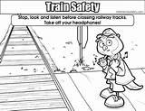 Safety Colouring Coloring Pages Train Crossing Tracks Listen Printable Stop Railway Look Railroad Rail Children Trains Safe Stay Poster sketch template