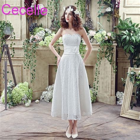 Vintage Lace Tea Length Short Wedding Dresses 2018 Sweetheart Corset