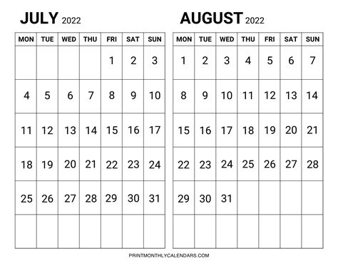 july august  calendar template   holidays  notes section