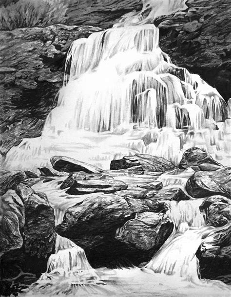 waterfall drawing  aaron spong landscape pencil drawings landscape